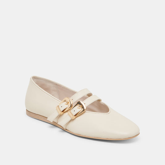 BAYLEE WIDE BALLET FLATS IVORY LEATHER
