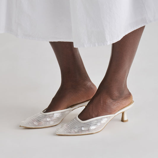 CLEO SEQUIN HEELS IVORY SEQUIN