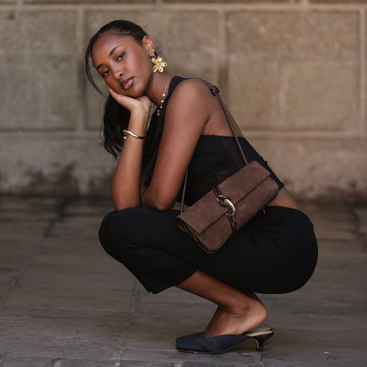 ALICE SHOULDER BAG CHOCOLATE SUEDE