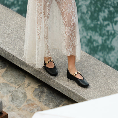 RELAN BALLET FLATS BLACK LEATHER