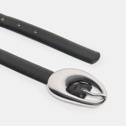 ORGANIC OVAL BUCKLE BELT BLACK SILVER