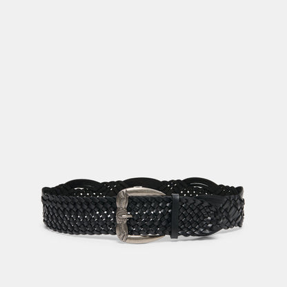 WOVEN WESTERN BUCKLE BELT BLACK SILVER