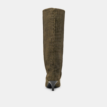 ROXLA BOOTS OLIVE CROCO EMBOSSED LEATHER