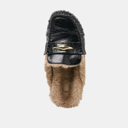 JODERO PLUSH FLATS BLACK LEATHER