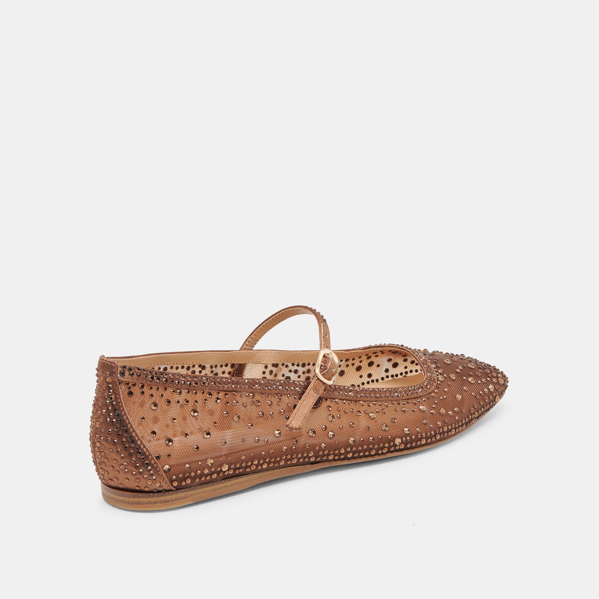 REYES CRYSTAL BALLET FLATS MID BROWN MESH