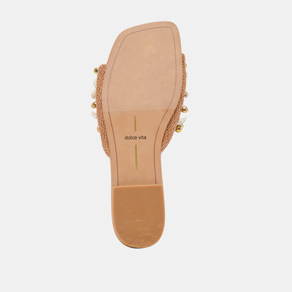 LIZZA SANDALS TOFFEE BEADED RAFFIA