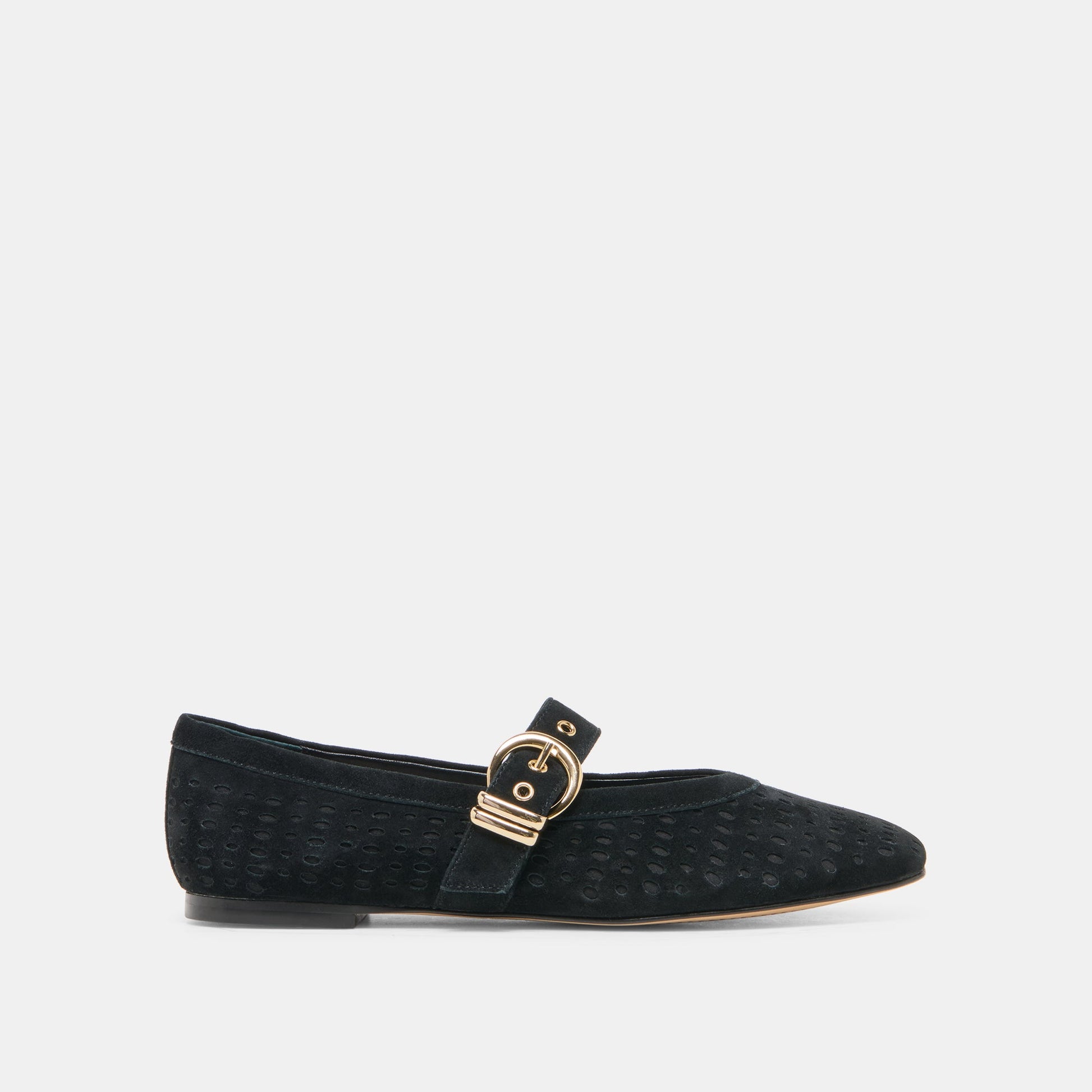 MIKELA BALLET FLATS ONYX PERFORATED SUEDE