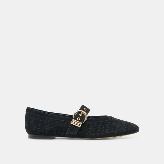 MIKELA BALLET FLATS ONYX PERFORATED SUEDE