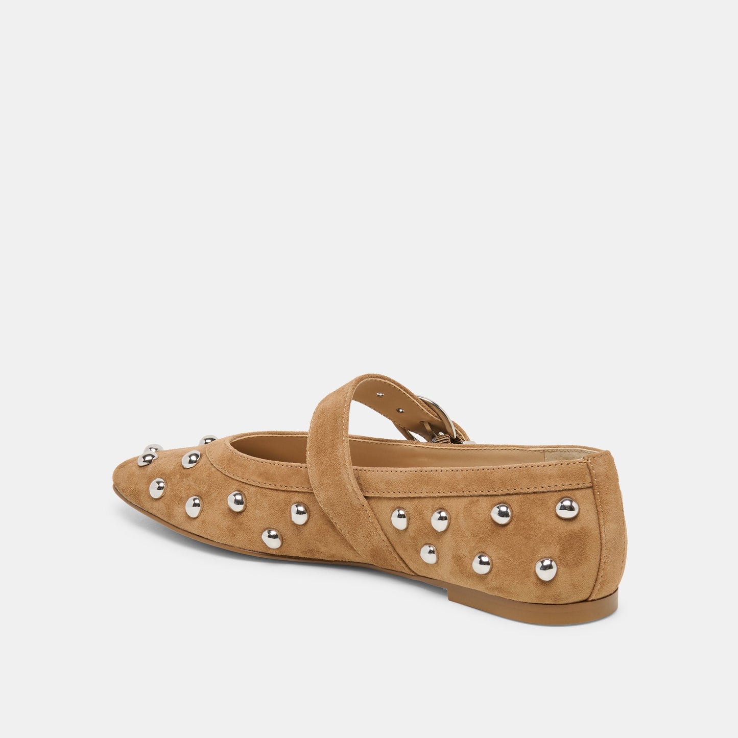 MIKEL STUD BALLET FLATS LT BROWN SUEDE