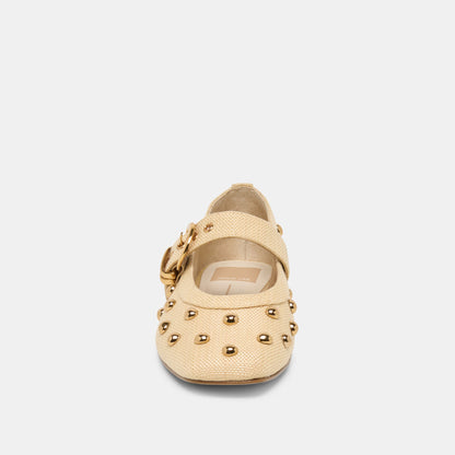 MIKEL STUD BALLET FLATS LT NATURAL RAFFIA