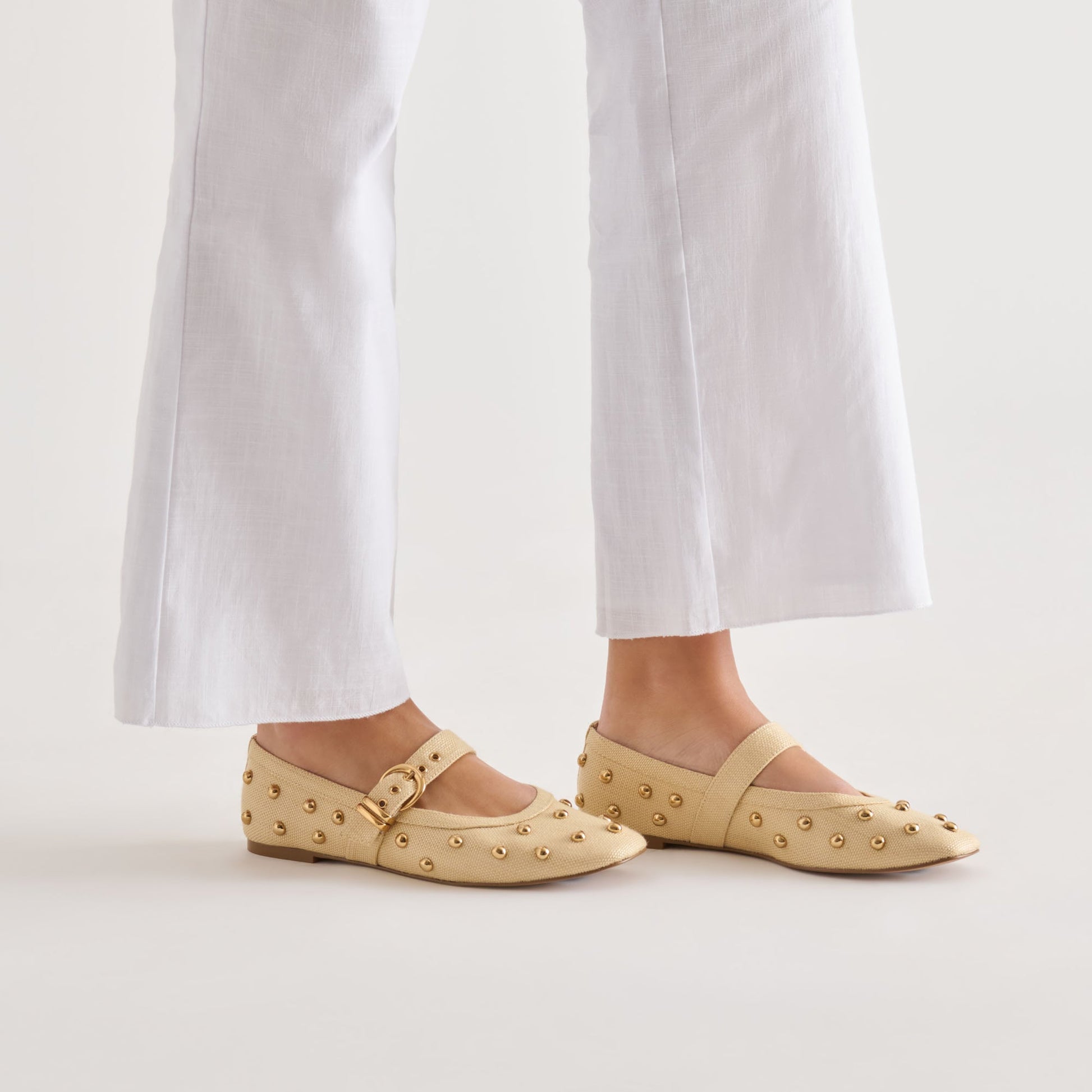 MIKEL STUD BALLET FLATS LT NATURAL RAFFIA