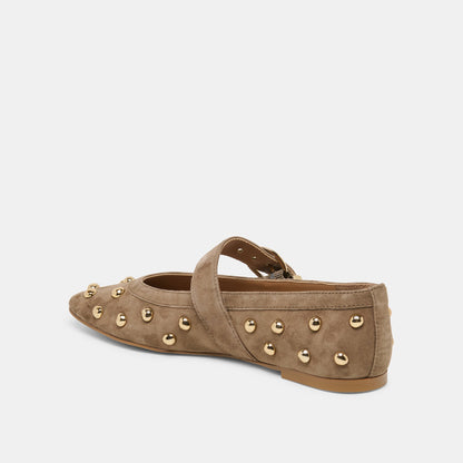MIKEL STUD BALLET FLATS OLIVE SUEDE