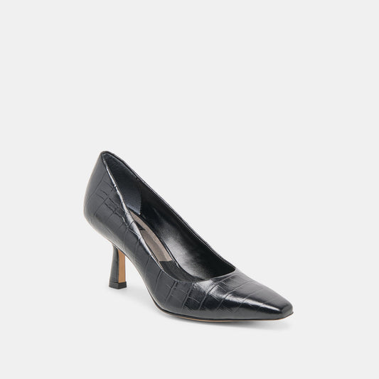 BRIONA HEELS NOIR CROCO EMBOSSED LEATHER