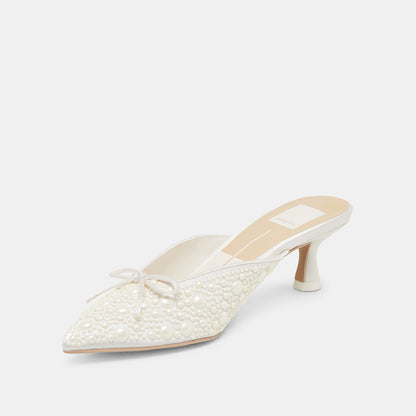 CLAYTN PEARL HEELS TRUE WHITE SATIN