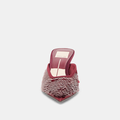 CLEO SEQUIN HEELS CRANBERRY SEQUIN