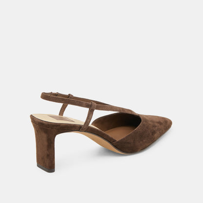 GINAY HEELS DK BROWN SUEDE