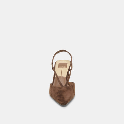 GINAY HEELS DK BROWN SUEDE