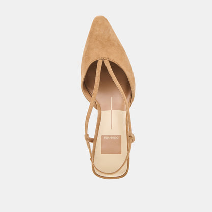 GINAY HEELS LT BROWN SUEDE