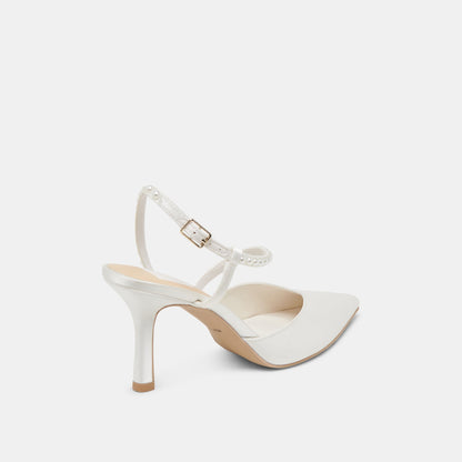 KAMRA PEARL HEELS TRUE WHITE SATIN