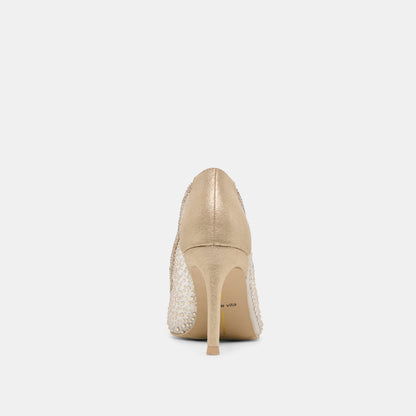 KASHE CRYSTAL HEELS LT GOLD MESH