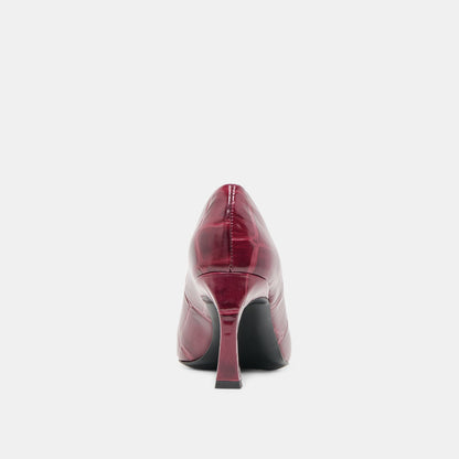 MIDGE HEELS BURGUNDY CROCO EMBOSSED LEATHER
