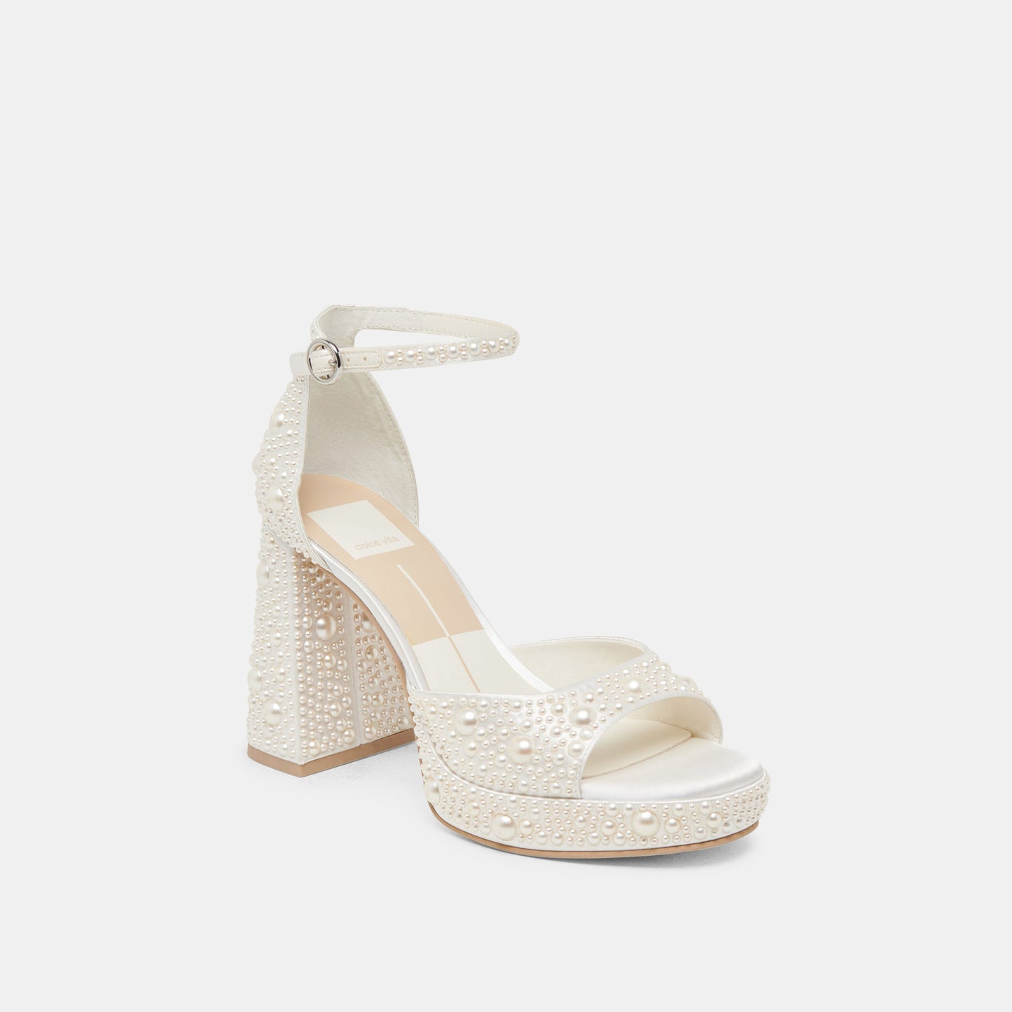 PANDRO PEARL HEELS TRUE WHITE SATIN