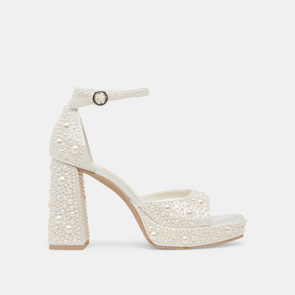 PANDRO PEARL WIDE HEELS TRUE WHITE SATIN