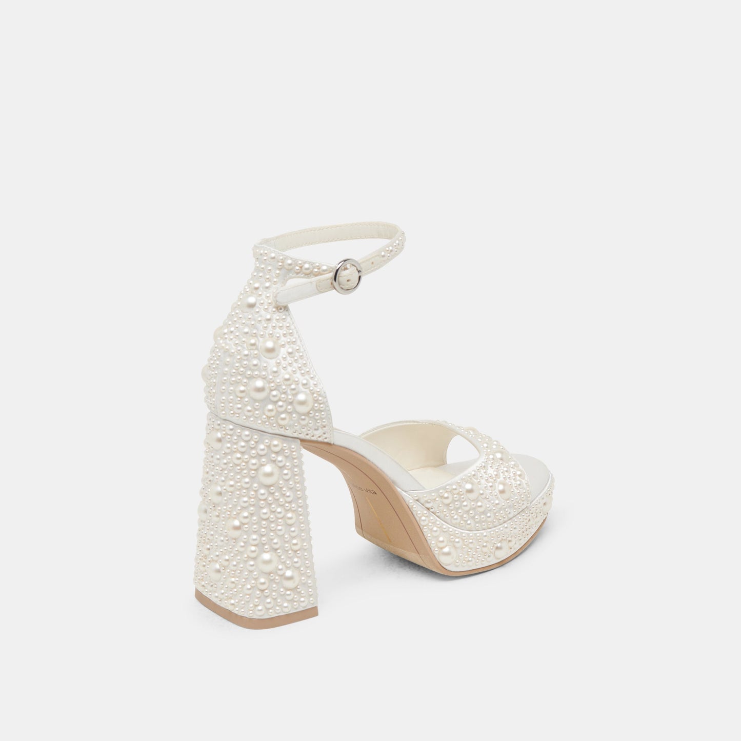 PANDRO PEARL WIDE HEELS TRUE WHITE SATIN