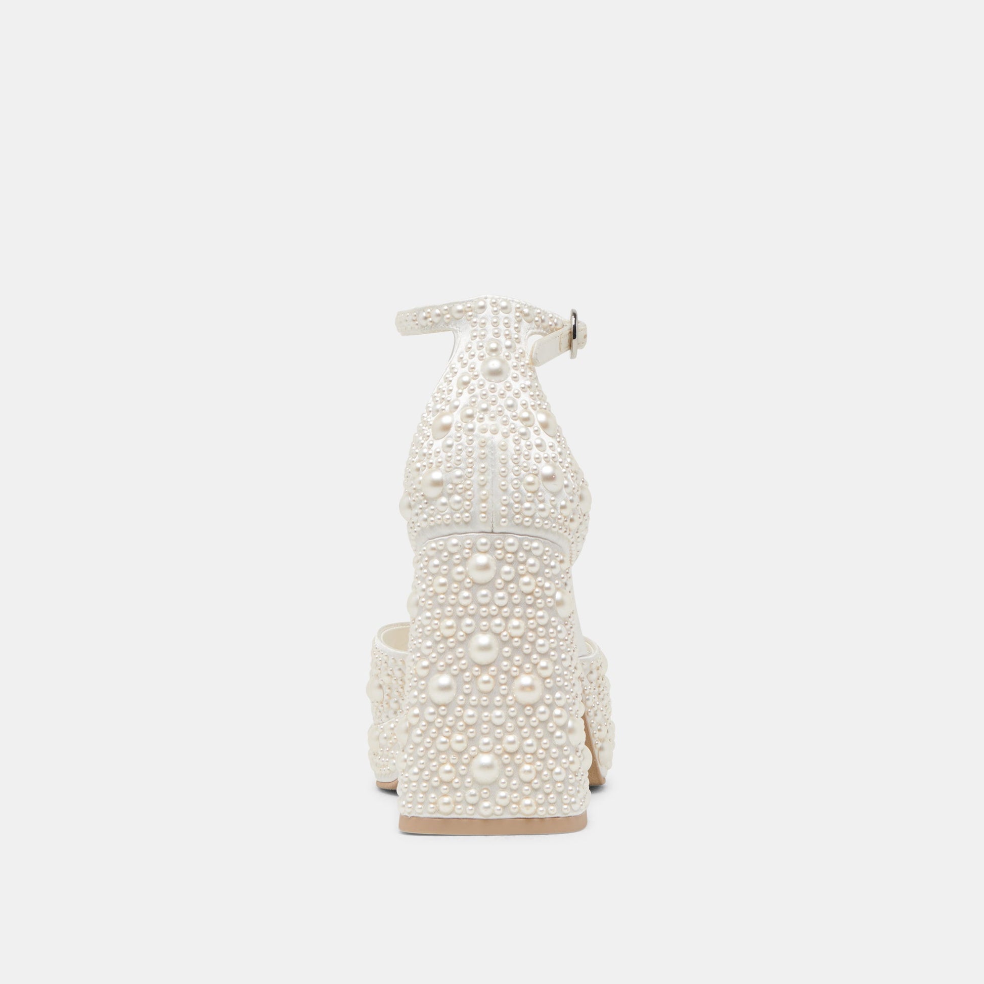 PANDRO PEARL WIDE HEELS TRUE WHITE SATIN