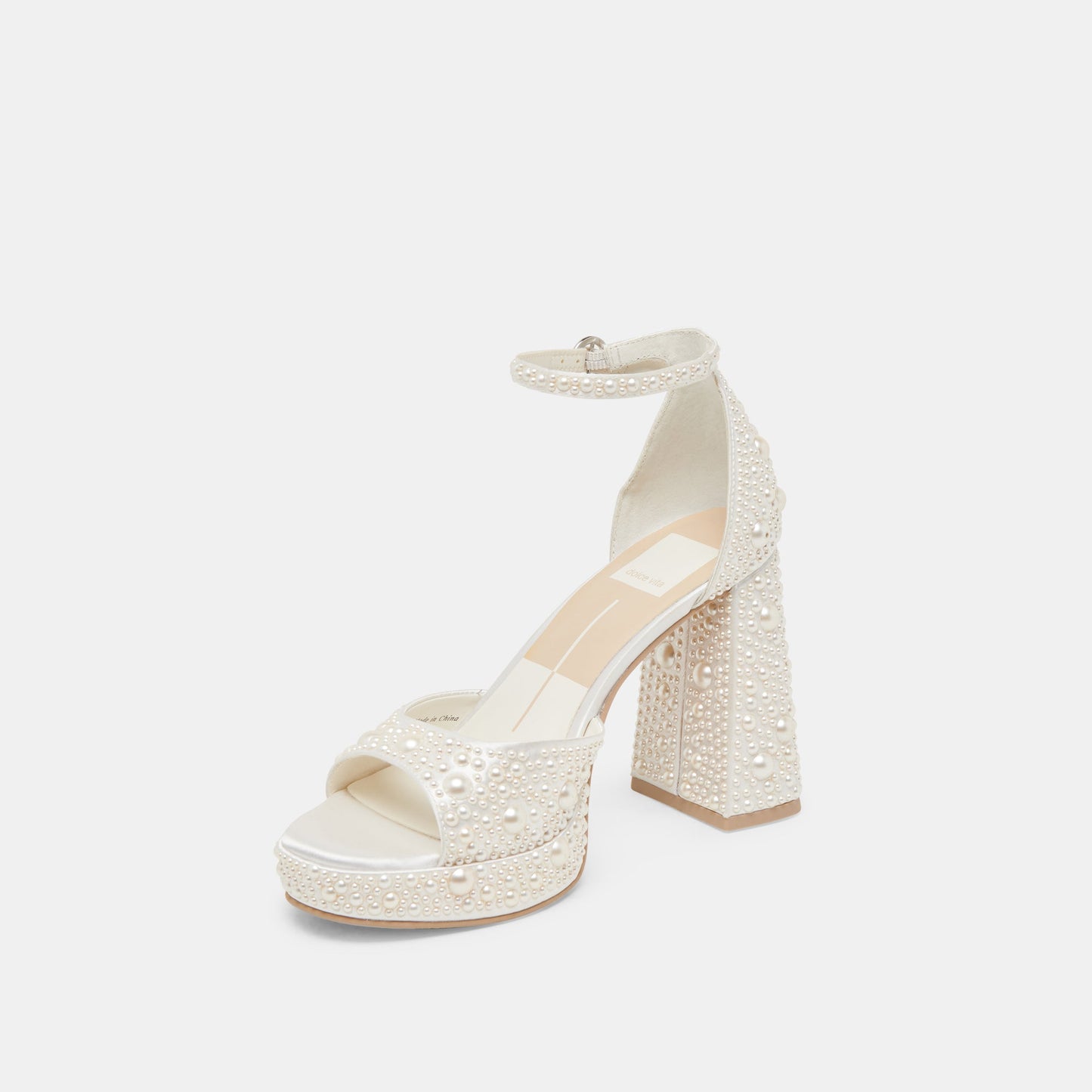 PANDRO PEARL WIDE HEELS TRUE WHITE SATIN