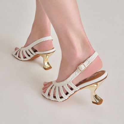 SICILY HEELS WHITE WOVEN LEATHER