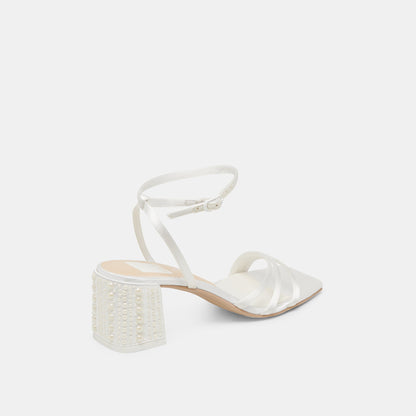 YSABEL PEARL HEELS TRUE WHITE SATIN