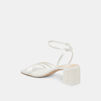 YSABEL PEARL HEELS TRUE WHITE SATIN