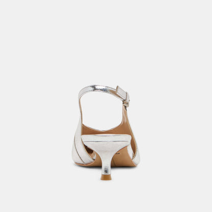 ALENNA HEELS SILVER DISTRESSED LEATHER