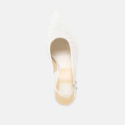 ELASI PEARL HEELS TRUE WHITE SATIN