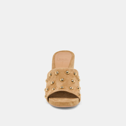 HOLTA STUD WEDGES LT BROWN SUEDE