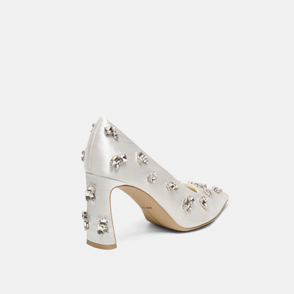 KAYNA RHINESTONE HEELS WHITE SATIN