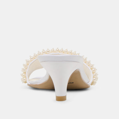 REXA PEARL HEELS OFF WHITE SATIN