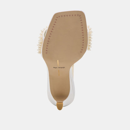 REXA PEARL HEELS OFF WHITE SATIN