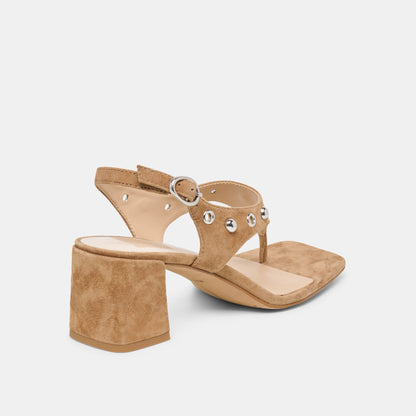 YVES STUD HEELS LT BROWN SUEDE