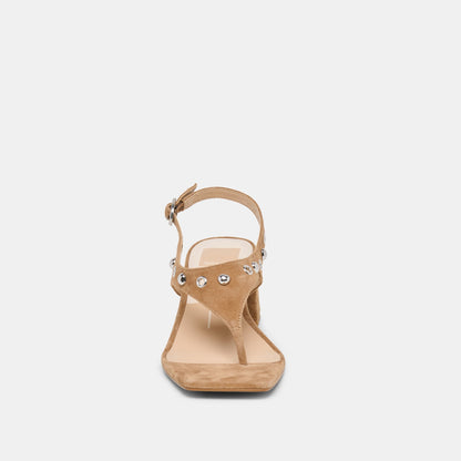 YVES STUD HEELS LT BROWN SUEDE