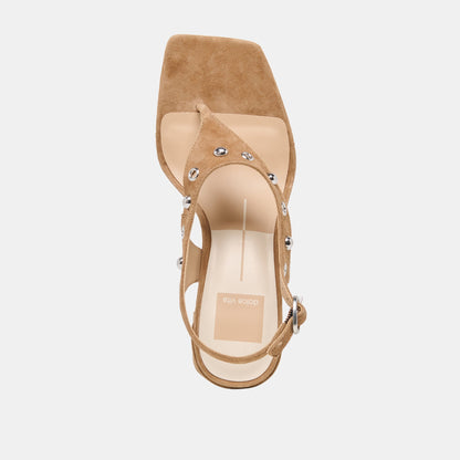 YVES STUD HEELS LT BROWN SUEDE