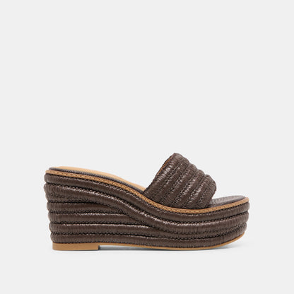 THRONE WEDGES CHOCOLATE RAFFIA