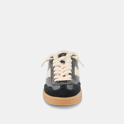 NOTICE SLIDE PLUSH SNEAKERS BLACK WOVEN LEATHER