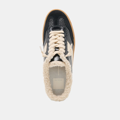 NOTICE SLIDE PLUSH SNEAKERS BLACK WOVEN LEATHER
