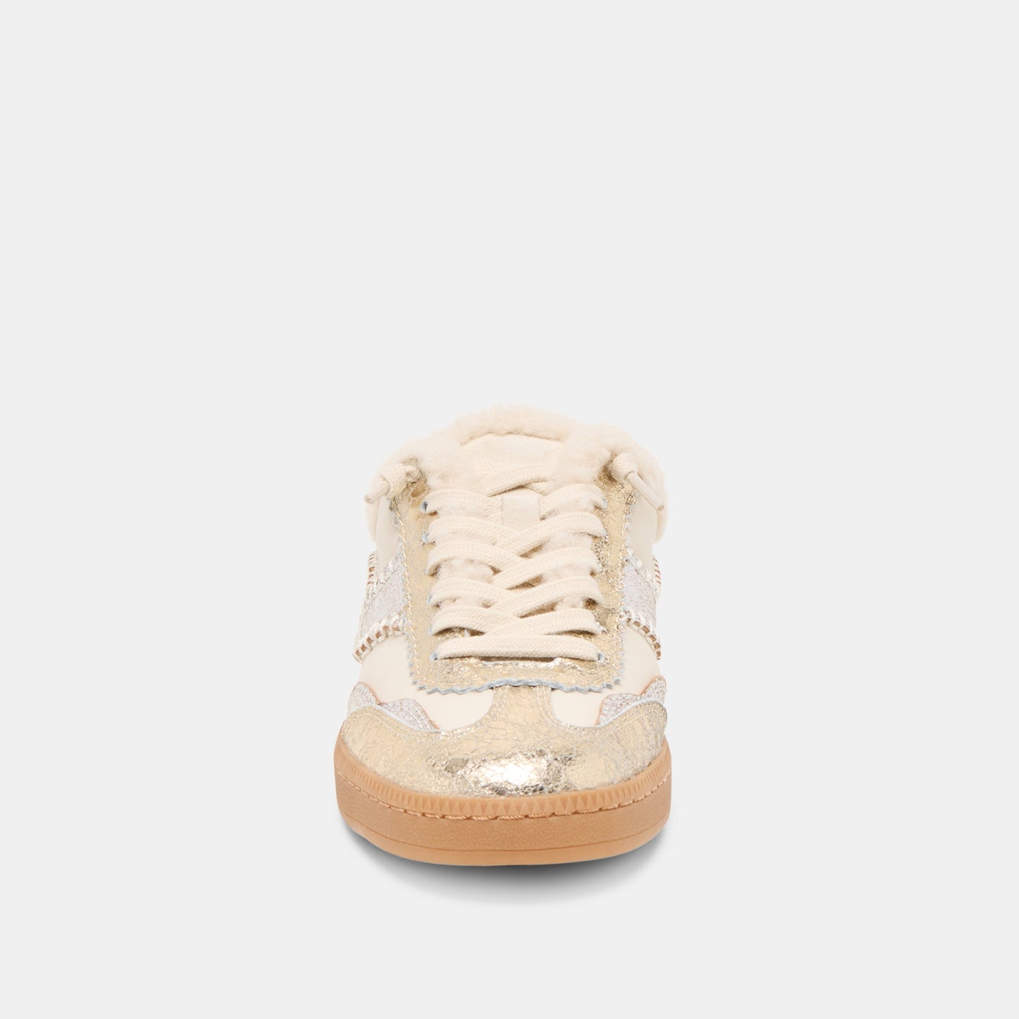 NOTICE SLIDE PLUSH SILVER GOLD CRACKLED LEATHER