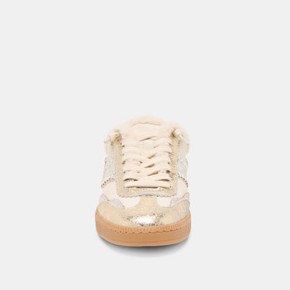 NOTICE SLIDE PLUSH SILVER GOLD CRACKLED LEATHER