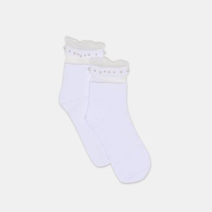 SHEER RUFFLE PEARL ANKLET SOCKS WHITE