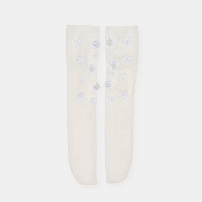 FLORAL CHIFFON SLOUCH SOCKS WHITE