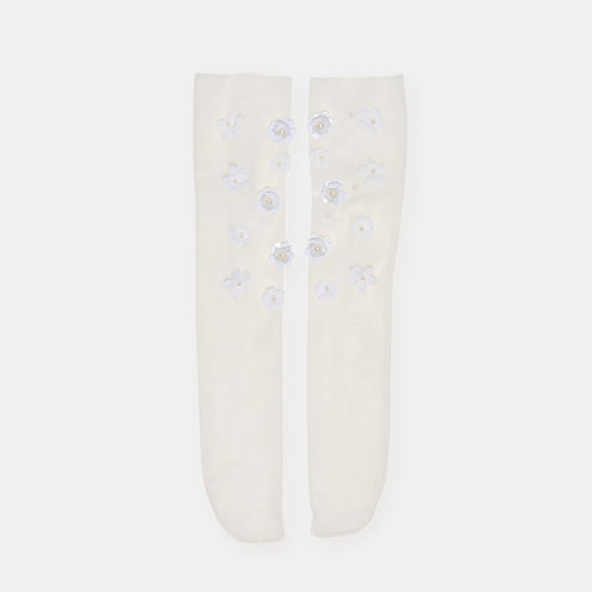 FLORAL CHIFFON SLOUCH SOCKS WHITE